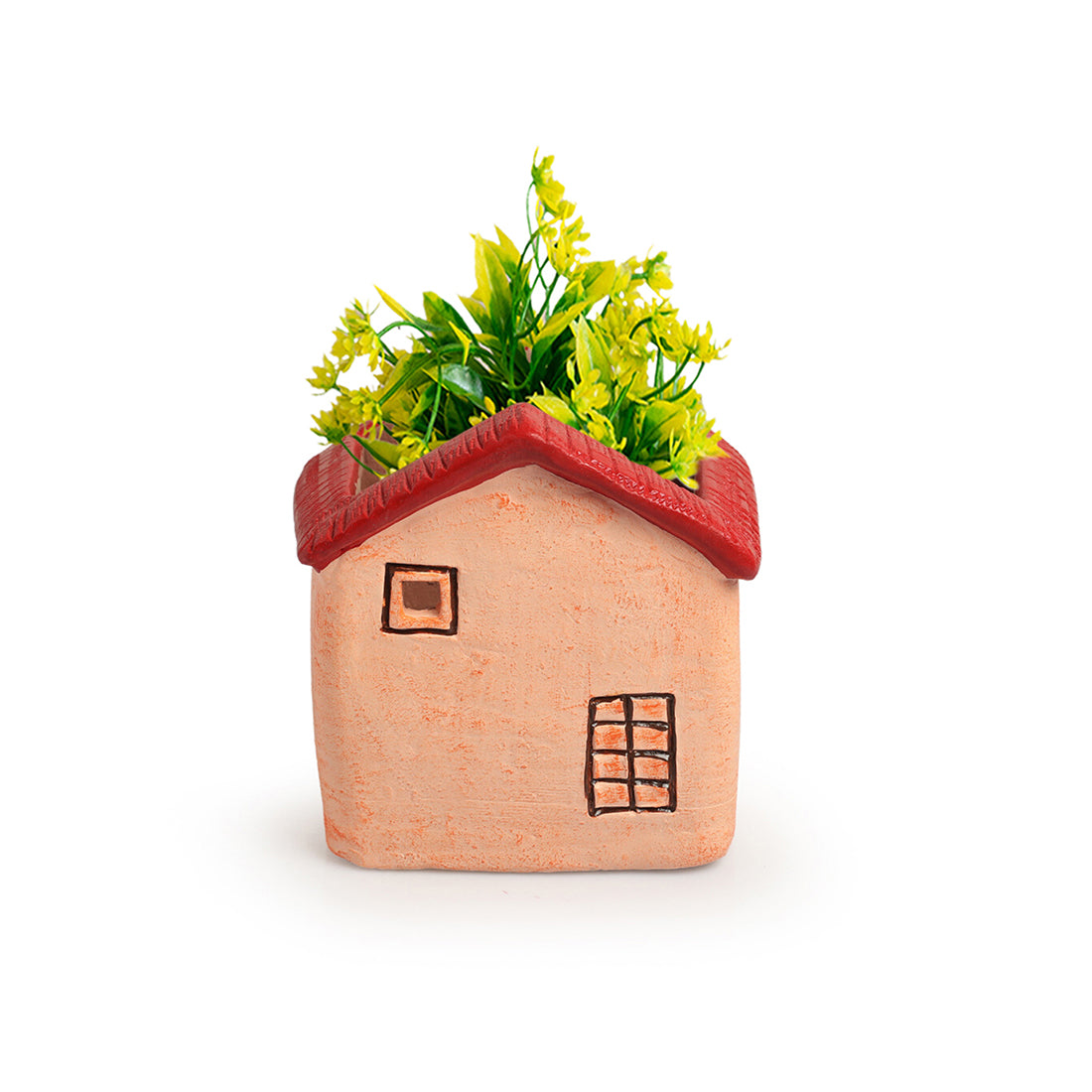 Homely Cottage' Handmade & Hand-Painted Terracotta Table Planter Flower Pot (5.7 Inch, Peach)