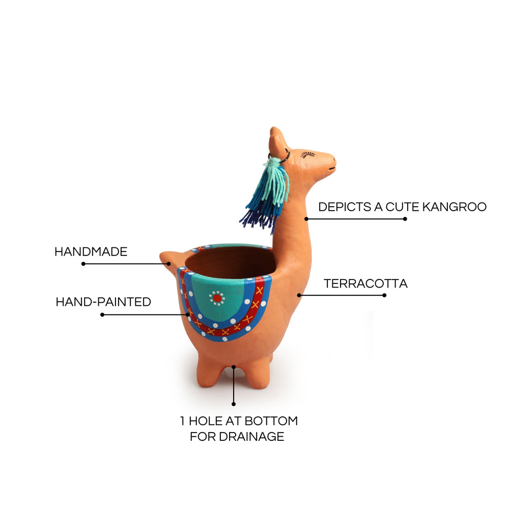 Hopping Kangaroo' Handmade & Hand-Painted Terracotta Table Planter Flower Pot (11.3 Inch, Peach)