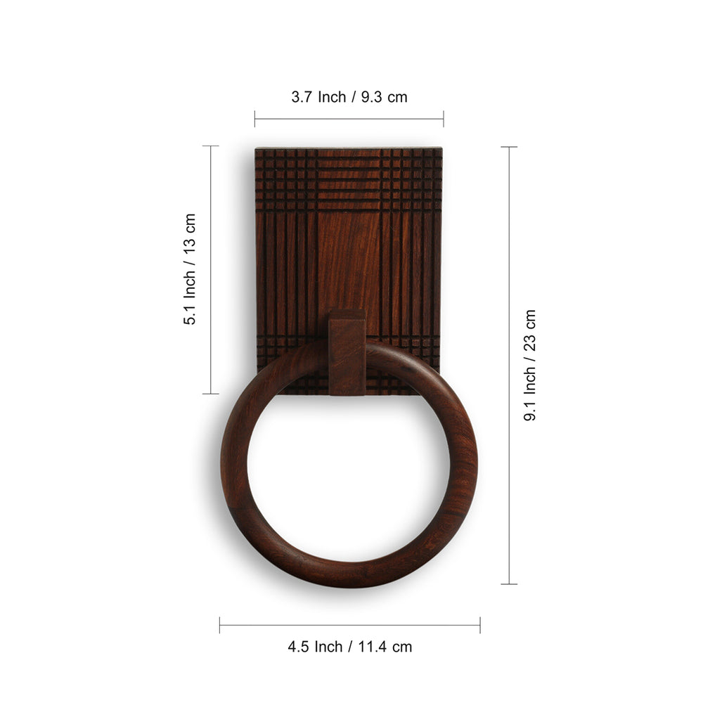 'Checkered Frame' Handcrafted Towel Ring Holder (Sheesham Wood)