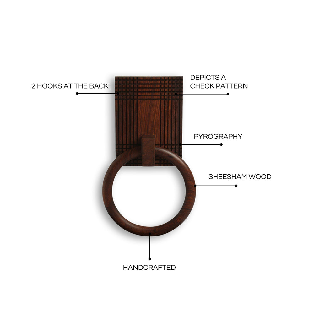 'Checkered Frame' Handcrafted Towel Ring Holder (Sheesham Wood)