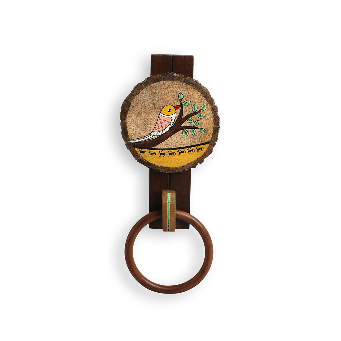 Singing Bird' Wooden Hand Towel Ring Holder (Hand-Painted)