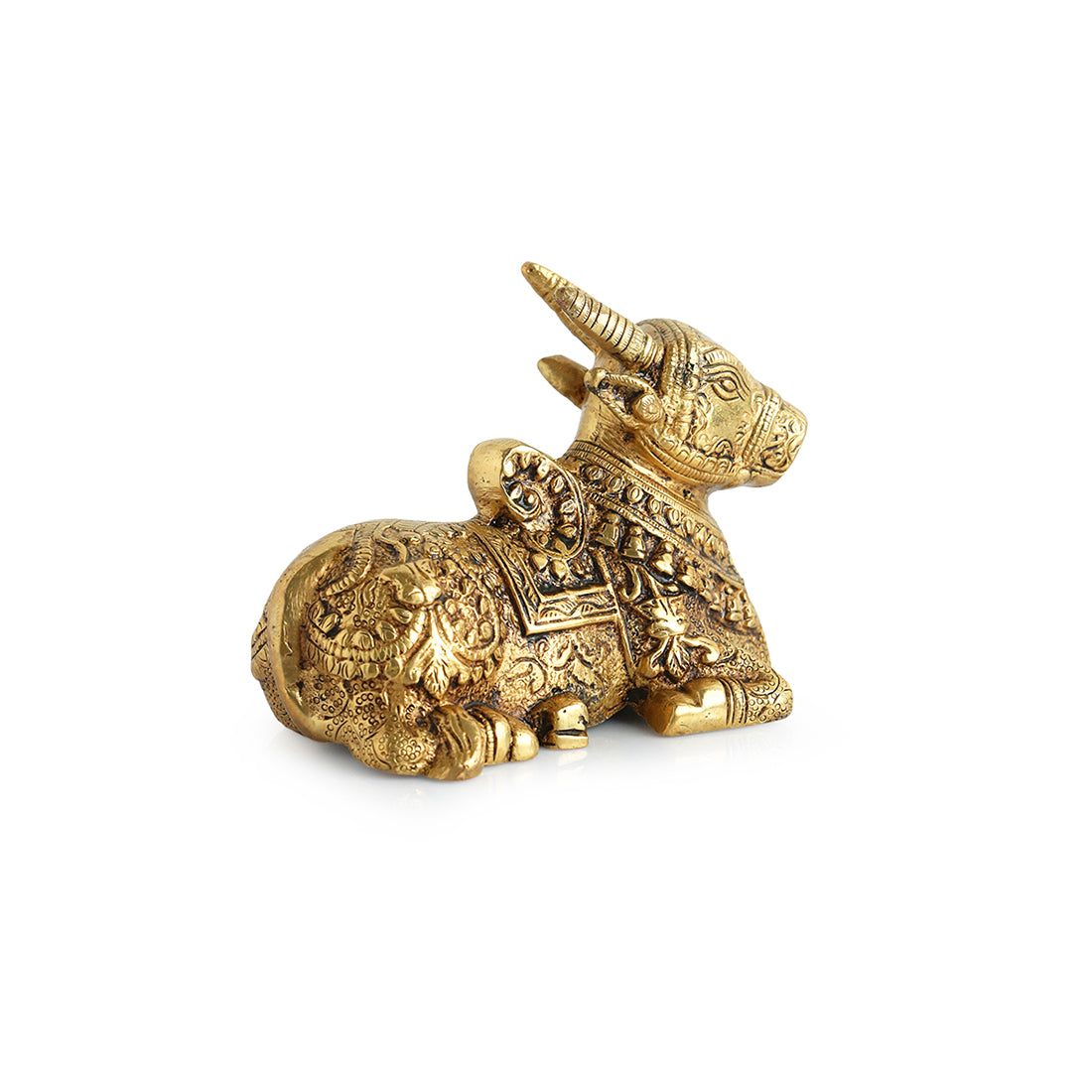 'Nandi' Carved Brass Showpiece Idol (Hand-Etched, 0.9 Kg)