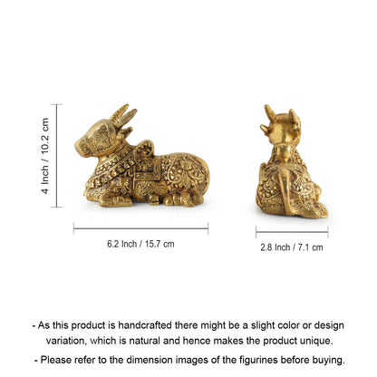 'Nandi' Carved Brass Showpiece Idol (Hand-Etched, 0.9 Kg)