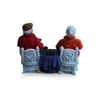 Italian Chit-Chatting Old Couple' Modern Decorative Showpiece Statue (Resin, Handcrafted, 6.7 Inches)