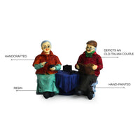 Italian Chit-Chatting Old Couple' Modern Decorative Showpiece Statue (Resin, Handcrafted, 6.7 Inches)