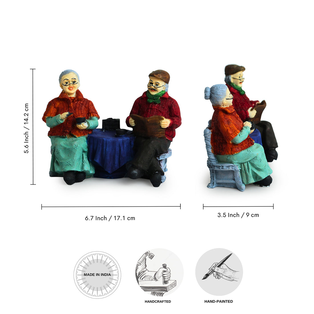 Italian Chit-Chatting Old Couple' Modern Decorative Showpiece Statue (Resin, Handcrafted, 6.7 Inches)