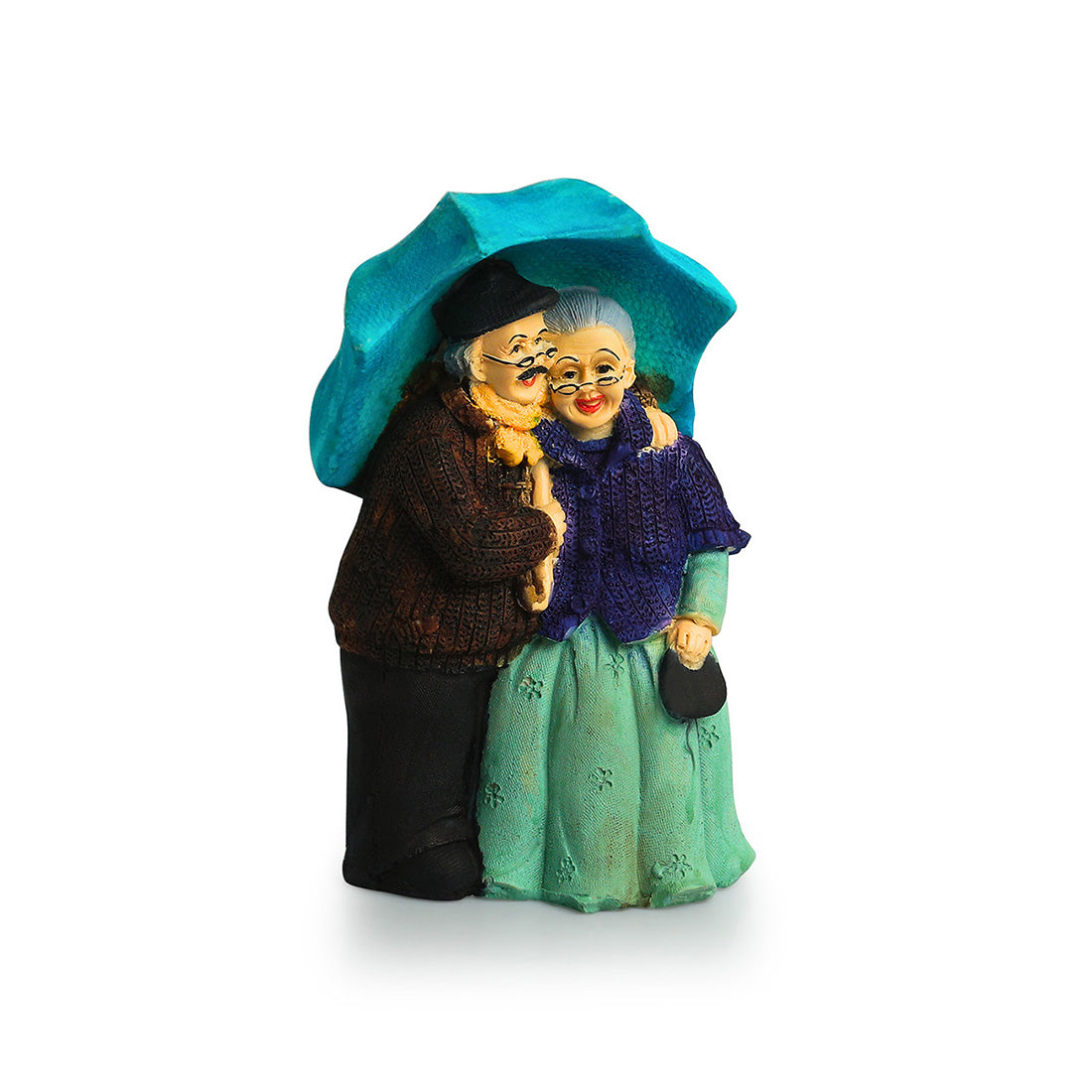 Italian Old Umbrella Couple' Modern Decorative Showpiece Statue (Resin, Handcrafted, 6.9 Inches)