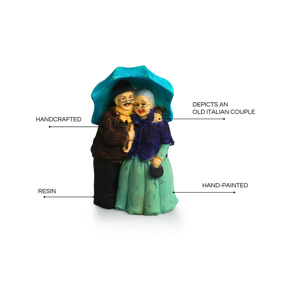 Italian Old Umbrella Couple' Modern Decorative Showpiece Statue (Resin, Handcrafted, 6.9 Inches)