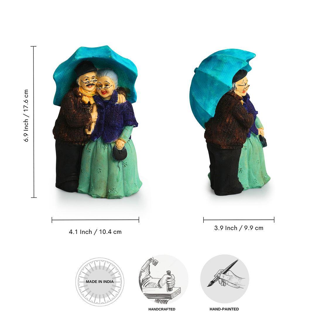 Italian Old Umbrella Couple' Modern Decorative Showpiece Statue (Resin, Handcrafted, 6.9 Inches)