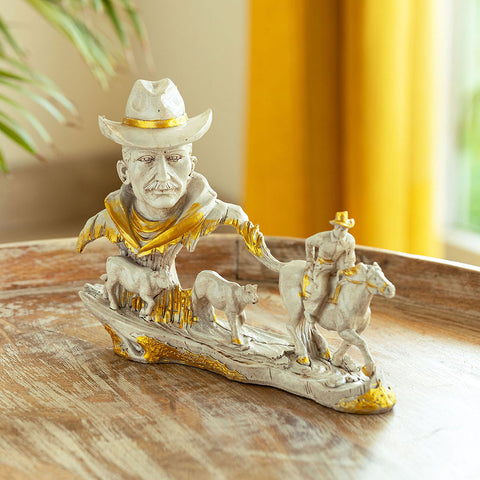 Cowboy With Horse Rider' Modern Decorative Showpiece Statue (Resin, Handcrafted, 11.8 Inches)