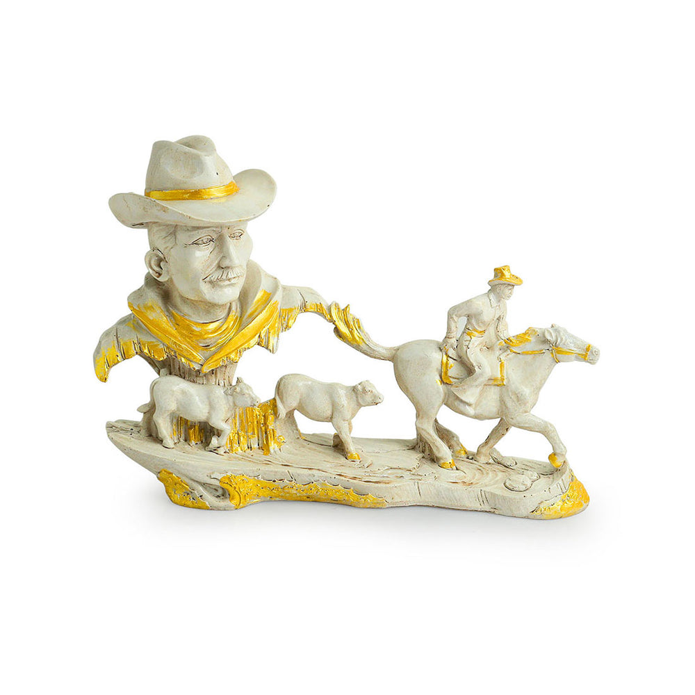 Cowboy With Horse Rider' Modern Decorative Showpiece Statue (Resin, Handcrafted, 11.8 Inches)