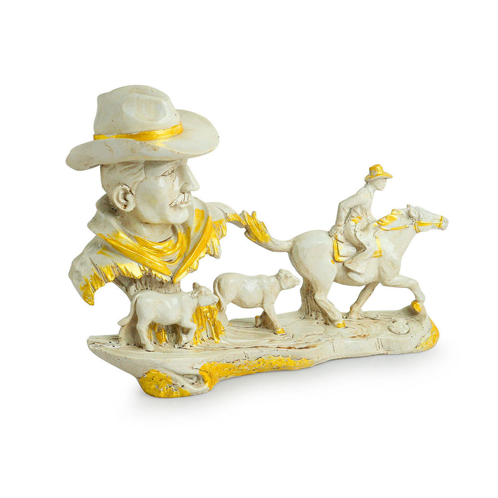 Cowboy With Horse Rider' Modern Decorative Showpiece Statue (Resin, Handcrafted, 11.8 Inches)