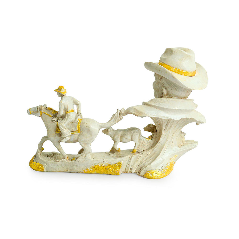 Cowboy With Horse Rider' Modern Decorative Showpiece Statue (Resin, Handcrafted, 11.8 Inches)