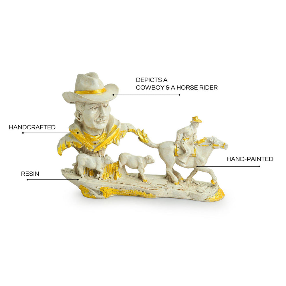 Cowboy With Horse Rider' Modern Decorative Showpiece Statue (Resin, Handcrafted, 11.8 Inches)