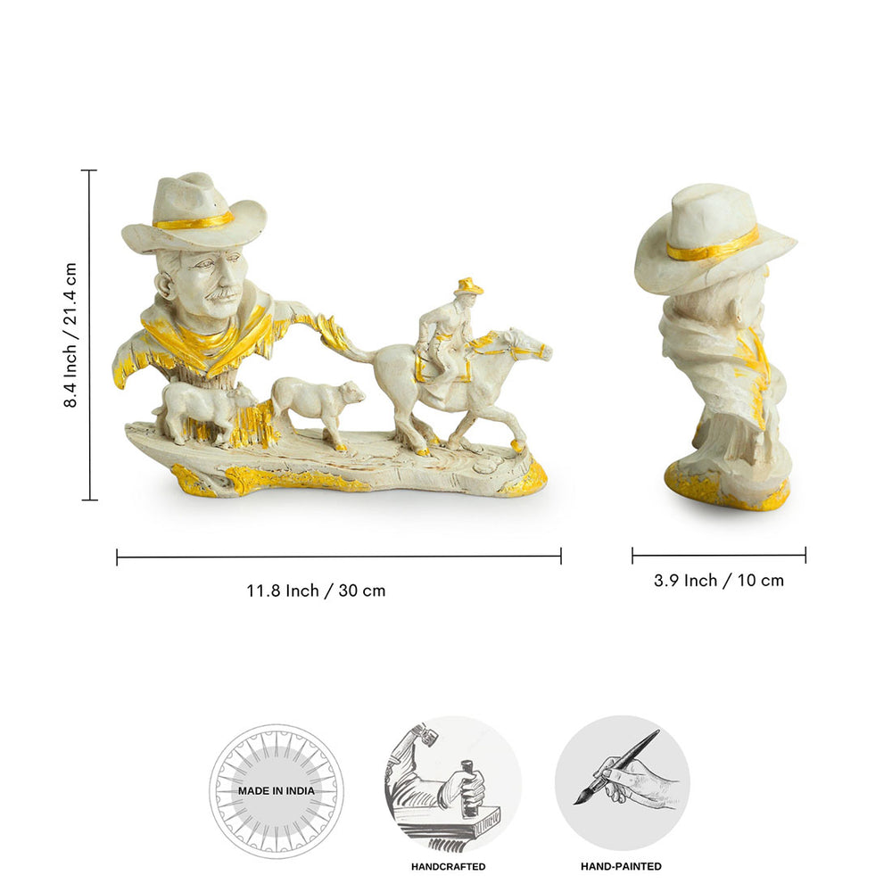 Cowboy With Horse Rider' Modern Decorative Showpiece Statue (Resin, Handcrafted, 11.8 Inches)