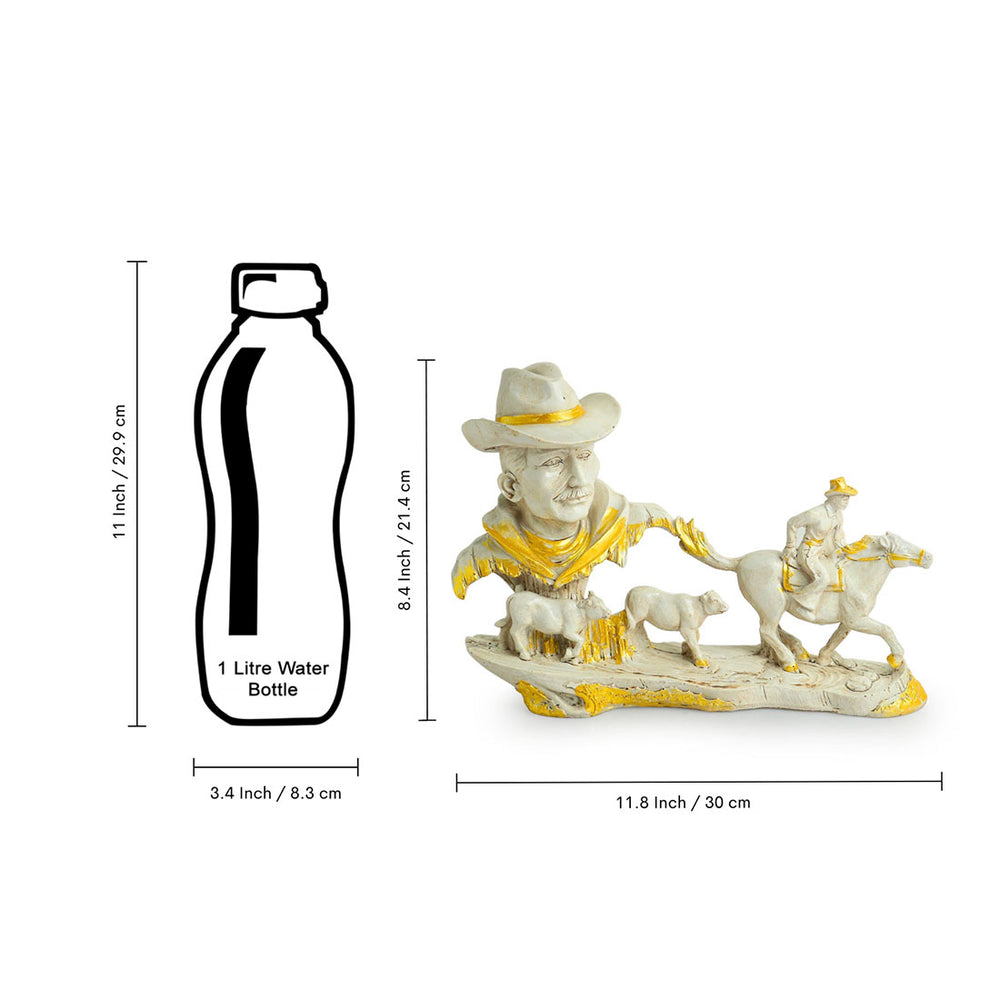 Cowboy With Horse Rider' Modern Decorative Showpiece Statue (Resin, Handcrafted, 11.8 Inches)