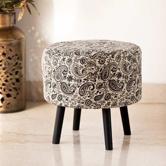 'Paisley Heritage' Handcrafted Ottoman In Mango Wood (15 Inches)