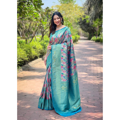 Green - Anushka Firozi Kanchipattu Handwork Silk Saree