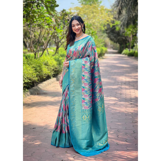 Green - Anushka Firozi Kanchipattu Handwork Silk Saree