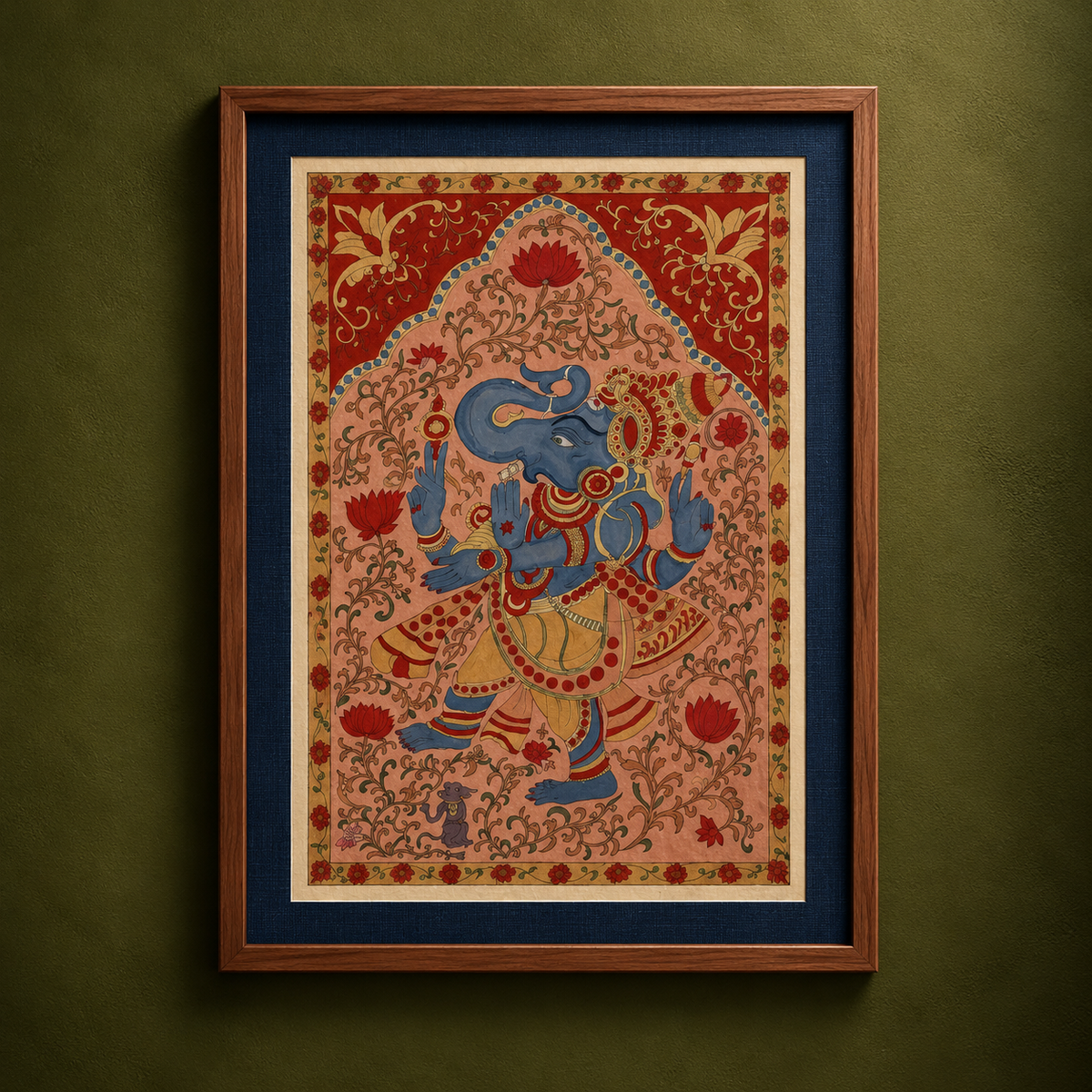 Srikalahasti Kalamkari Art Wall Hanging with Lord Ganesha Motif by Ghanshyam Sarode (52 x 33 in) 03