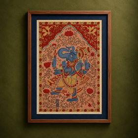 Srikalahasti Kalamkari Art Wall Hanging with Lord Ganesha Motif by Ghanshyam Sarode (52 x 33 in) 03