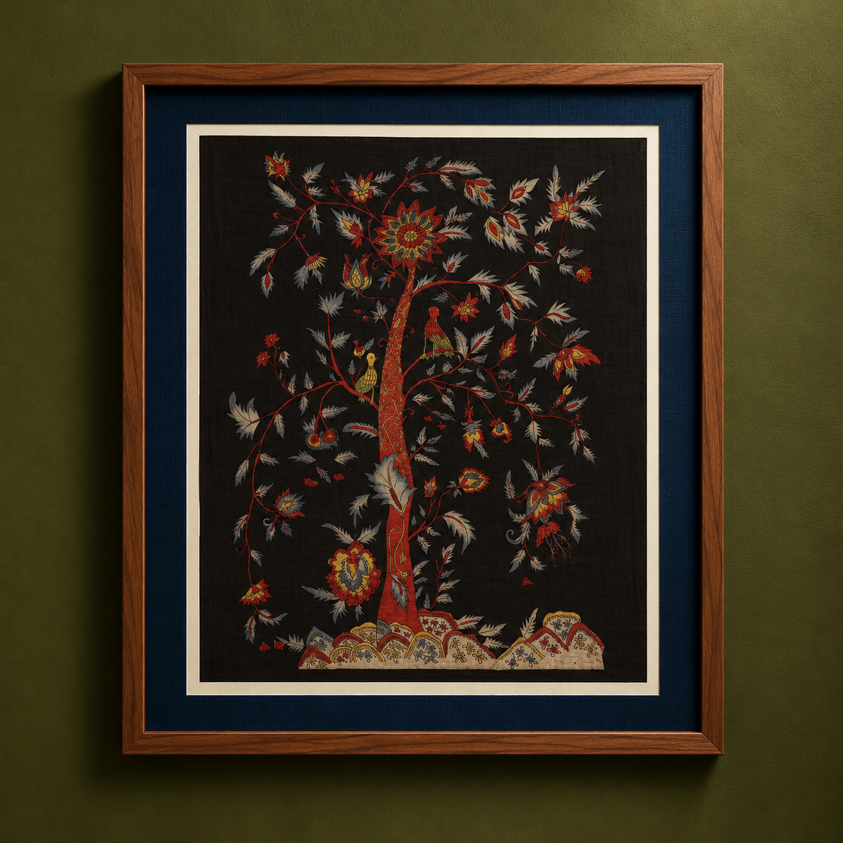 Srikalahasti Kalamkari Art Wall Hanging with Tree of life Motif by Ghanshyam Sarode (45 x 38 in) 17