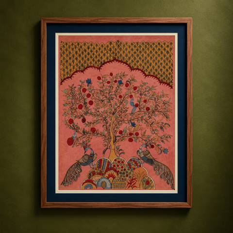 Srikalahasti Kalamkari Art Wall Hanging with Tree of life Motif by Ghanshyam Sarode (44 x 53 in) 08