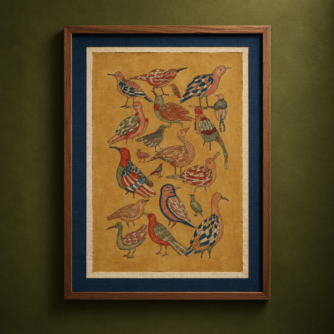 Srikalahasti Kalamkari Art Wall Hanging with Birds Motif by Ghanshyam Sarode (48 x 34 in) 02