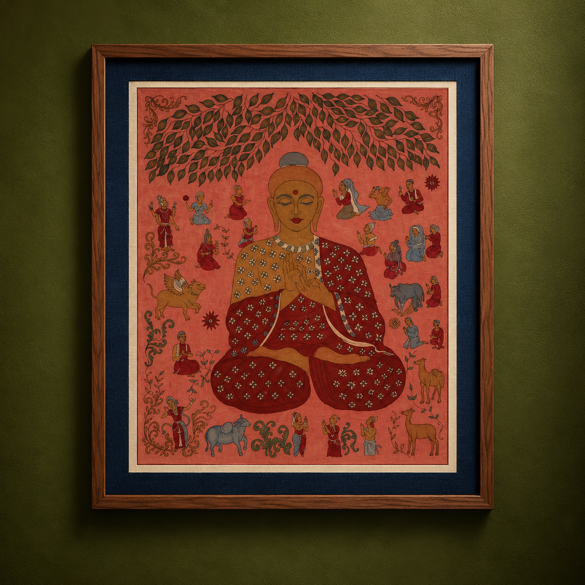 Srikalahasti Kalamkari Art Wall Hanging with Lord Buddha Motif by Ghanshyam Sarode (60 x 53 in) 05