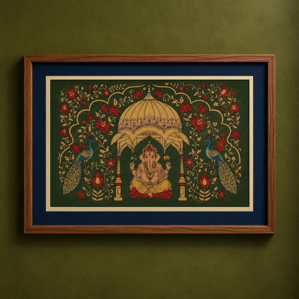 Srikalahasti Kalamkari Art Wall Hanging with Lord Ganesha Motif by Ghanshyam Sarode (26 x 42 in) 14