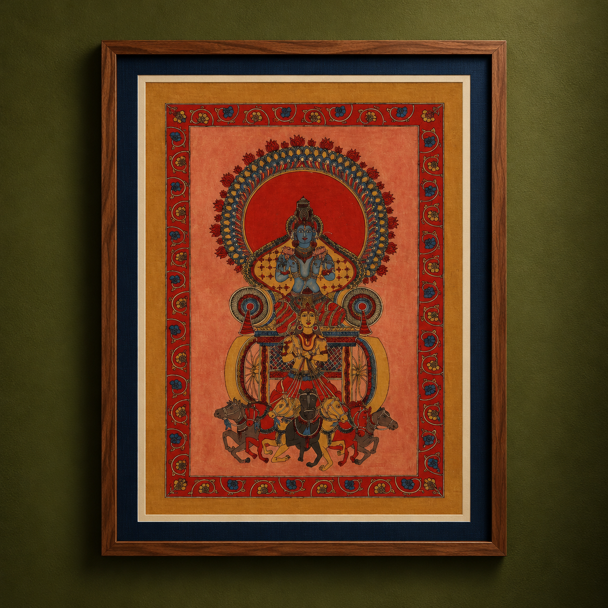 Srikalahasti Kalamkari Art Wall Hanging with Sun God Motif by Ghanshyam Sarode (66 x 48 in) 11