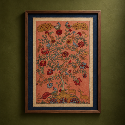 Srikalahasti Kalamkari Art Wall Hanging with Tree of life Motif by Ghanshyam Sarode (62 x 40 in)  01