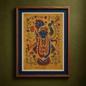 Srikalahasti Kalamkari Art Wall Hanging with Lord Krishna Motif by Ghanshyam Sarode (52 x 38 in) 06