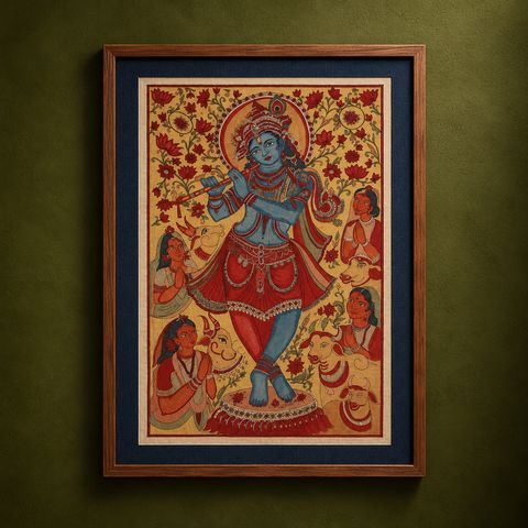 Srikalahasti Kalamkari Art Wall Hanging with Lord Krishna Motif by Ghanshyam Sarode (70 x 46 in) 04