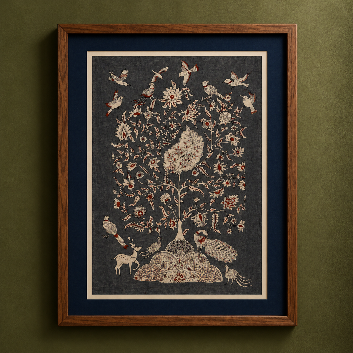Srikalahasti Kalamkari Art Wall Hanging with Tree of life Motif by Ghanshyam Sarode (60 x 36 in) 20