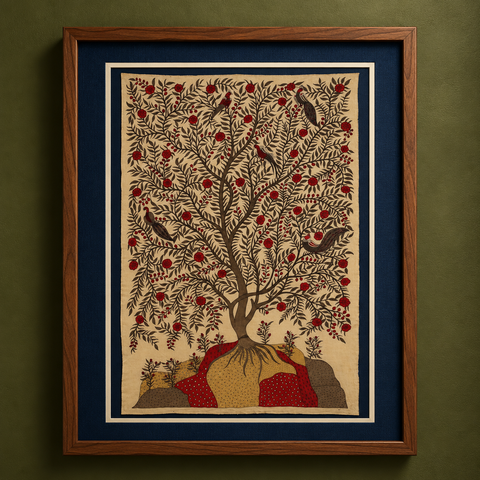 Srikalahasti Kalamkari Art Wall Hanging with Tree of life Motif by Ghanshyam Sarode (99 x 62 in) 21