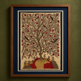 Srikalahasti Kalamkari Art Wall Hanging with Tree of life Motif by Ghanshyam Sarode (99 x 62 in) 21