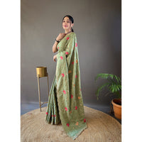 Leela Green Tussar Silk Handwork Saree