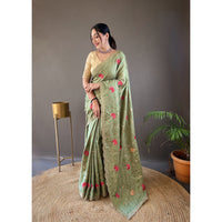 Leela Green Tussar Silk Handwork Saree