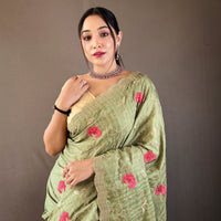 Leela Green Tussar Silk Handwork Saree