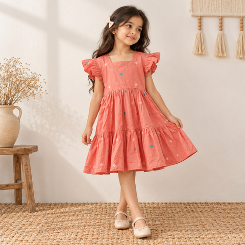Pure Cotton Girls Tiered Frock Dress in Jacquard Weaving (3-4 Years) 22