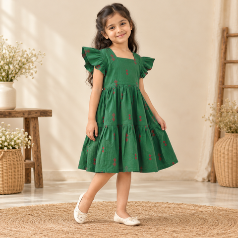 Pure Cotton Girls Tiered Frock Dress in Jacquard Weaving (3-4 Years) 19