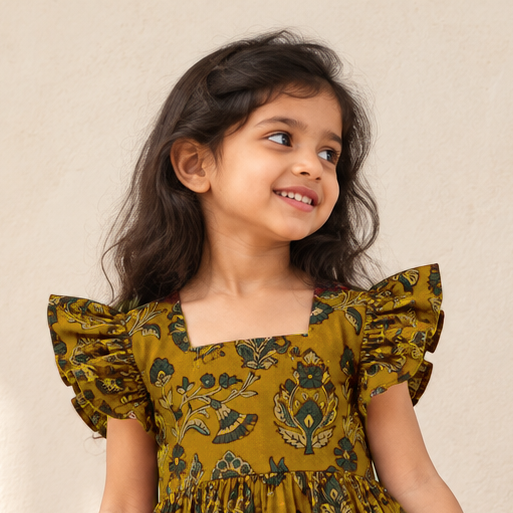 Pure Cotton Girls Tiered Frock Dress in Ajrakh Block Print (3-4 Years) 44