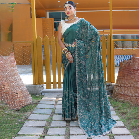 Aaisha Green Soft Silk Handwork  Saree