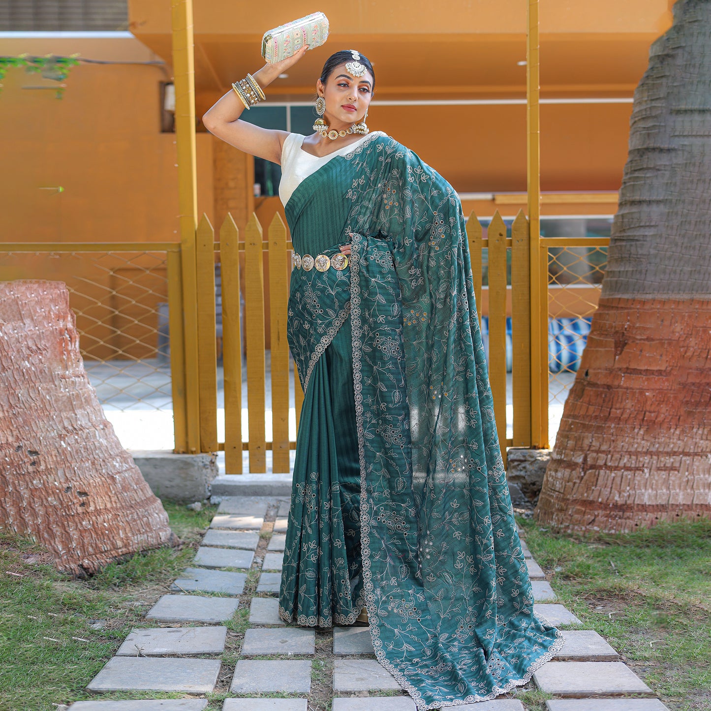 Aaisha Green Soft Silk Handwork  Saree