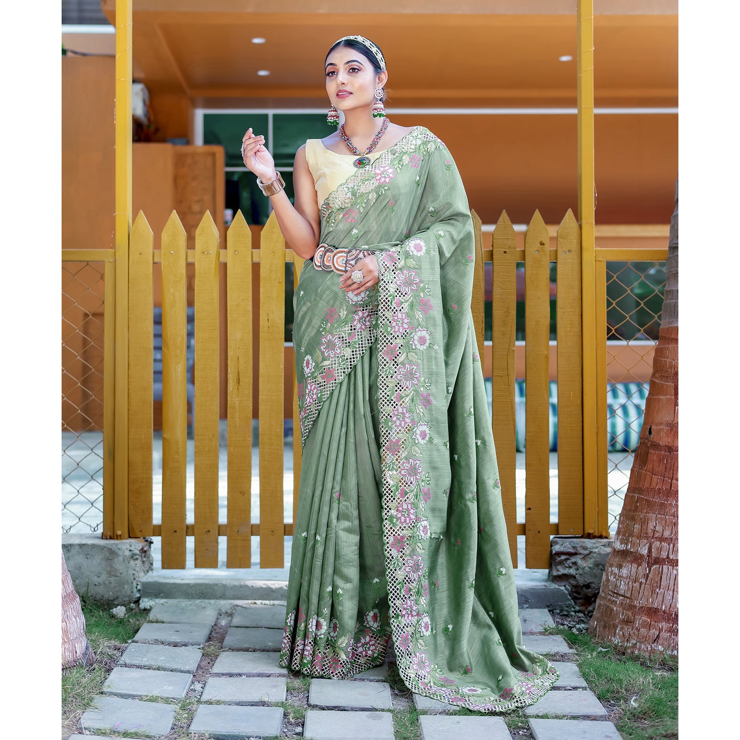 Apeksha Green Silk Handwork Saree