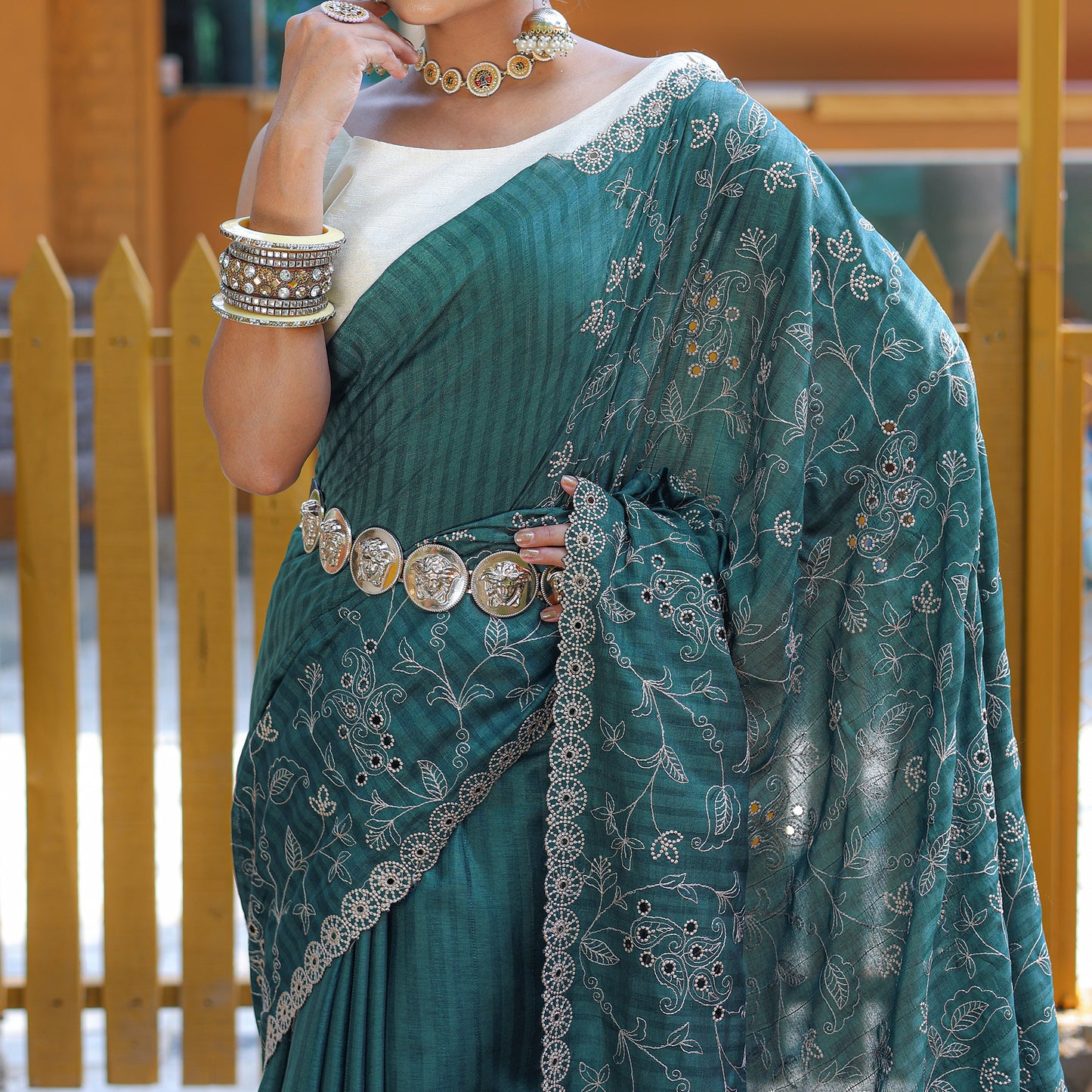 Aaisha Green Soft Silk Handwork  Saree