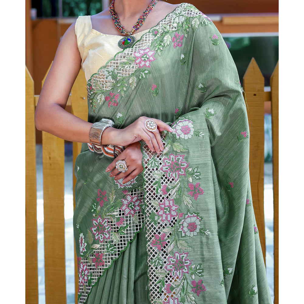 Apeksha Green Silk Handwork Saree