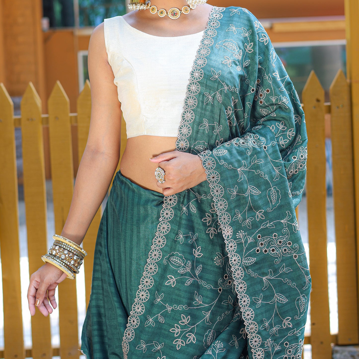 Aaisha Green Soft Silk Handwork  Saree