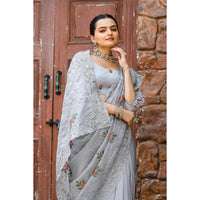 Ankita Grey Chiffon Handwork Saree